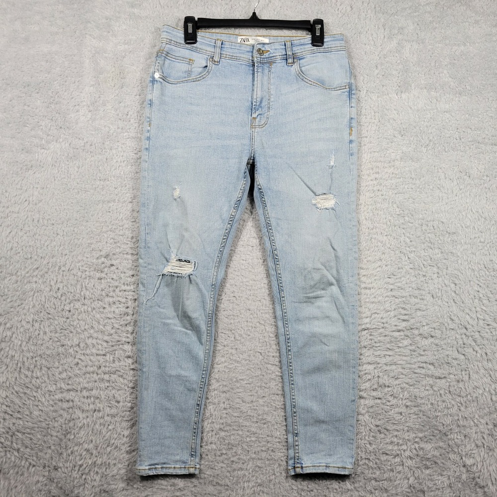 ZARA Distressed Skinny Jeans Size Womens 31 Light Wash 31x26